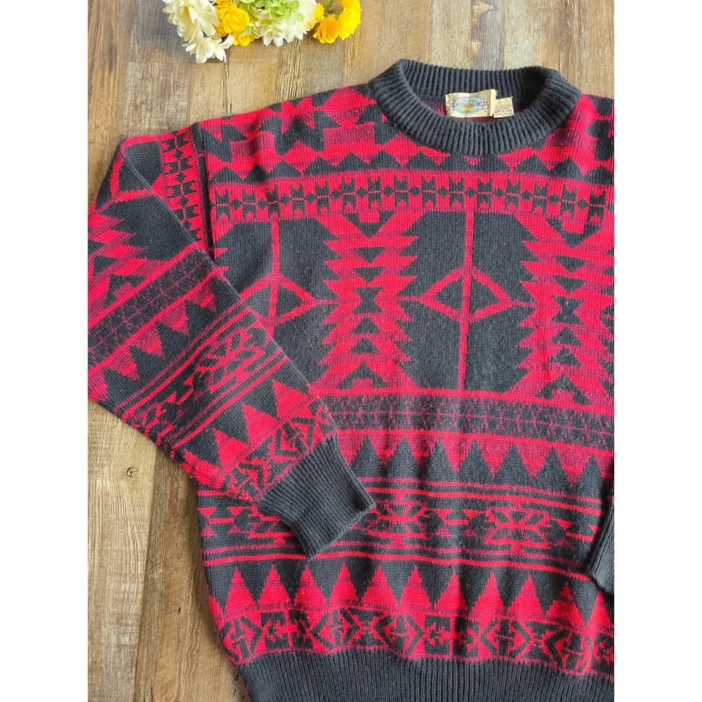 Vintage 80s Flatiron Mills Large Geometric Aztec Pattern Grandpa Sweater Acrylic